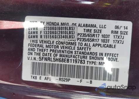 2014 Honda Odyssey Ex-L from USA, damaged, VIN 5FNRL5H68EB119783